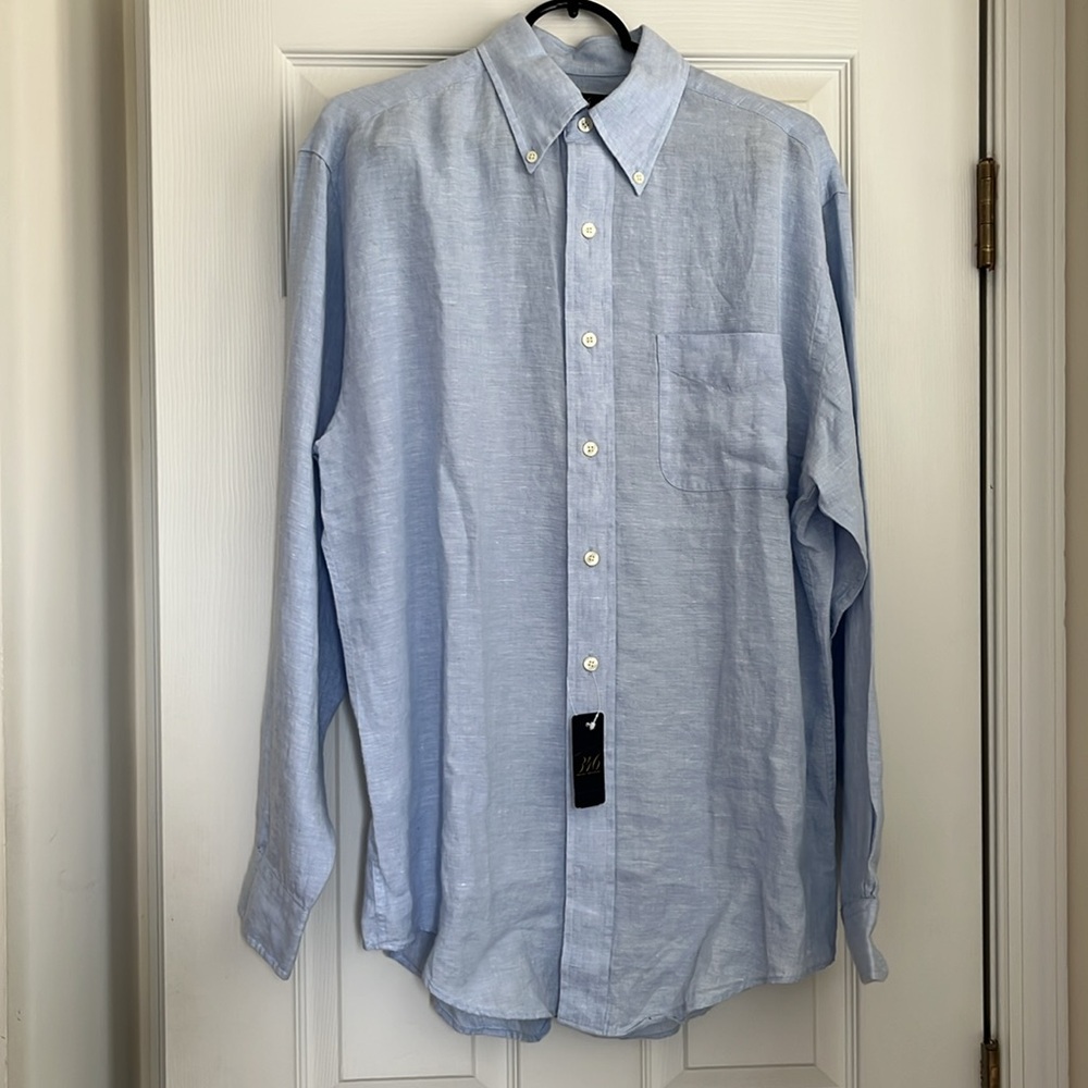 NWT Brooks Bros men’s sz M pure linen shirt light blue long-sleeved w/pocket